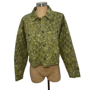 Wild Fable Green Cropped Canvas Floral Print Jacket